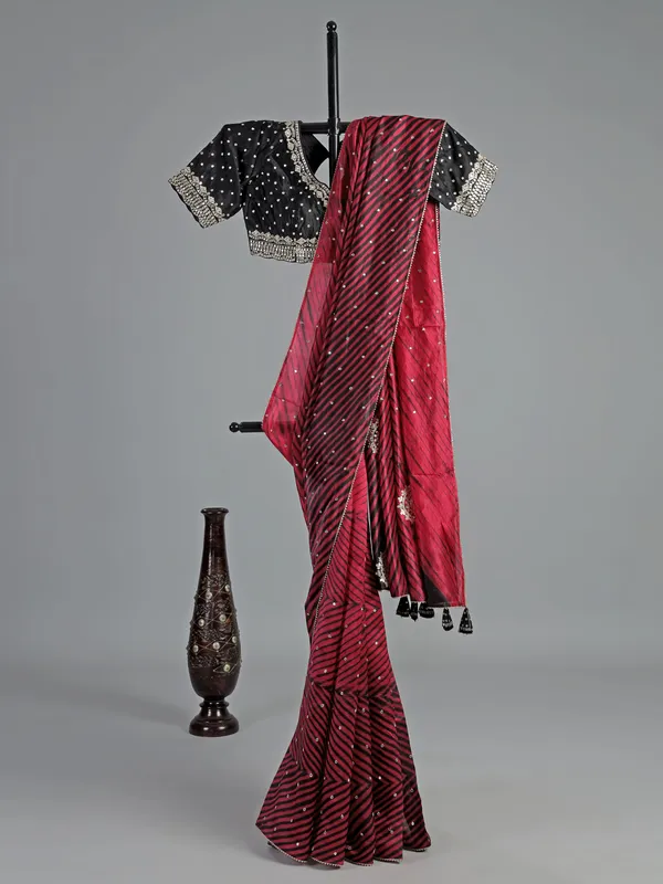 Black and red saree with readymade blouse