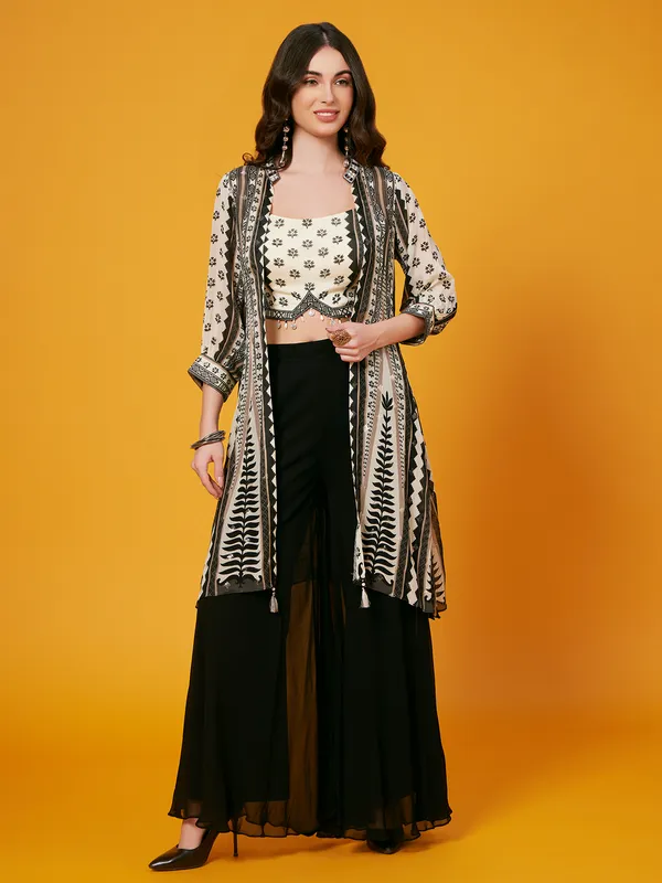 Black and white georgette palazzo suit for festival
