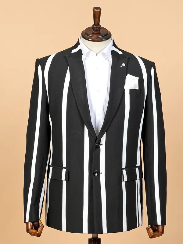 Black and white stripe terry rayon blazer