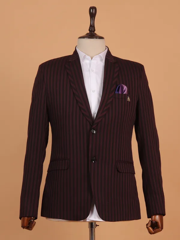 Black and wine cotton blazer for men
