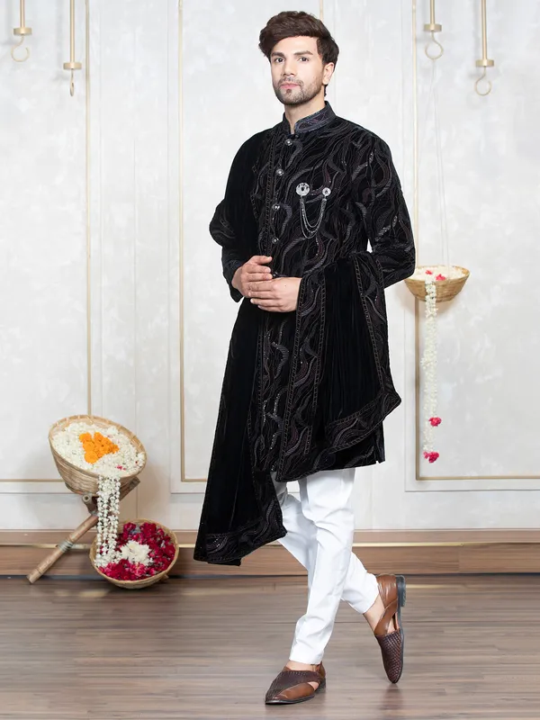 Black and wine embroidery indowestern