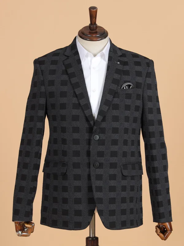 Black blazer in terry rayon in checks