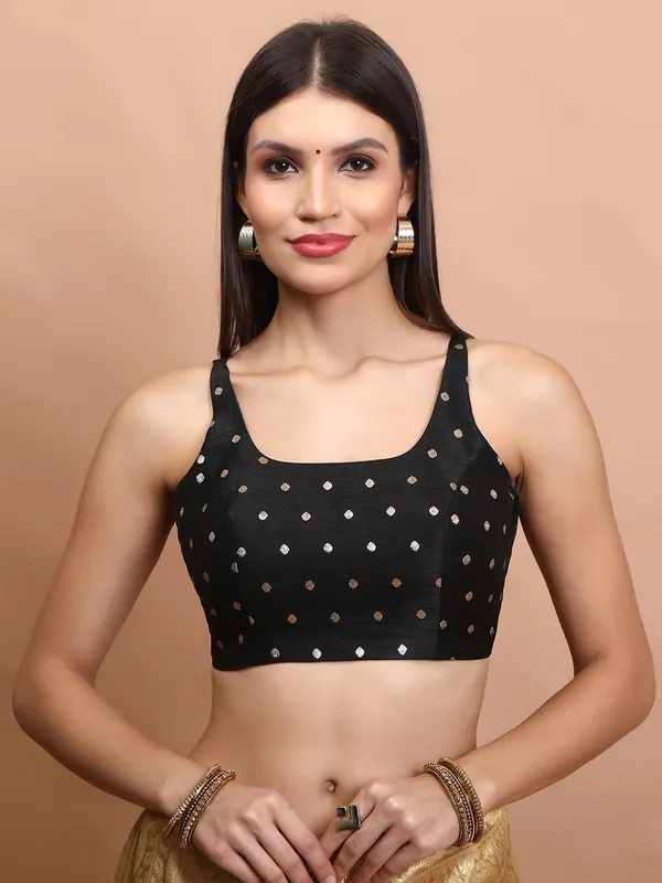 Black brocade zari weaving sleeveless blouse
