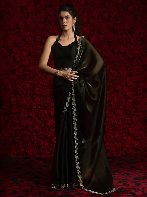 Black chiffon saree for party women