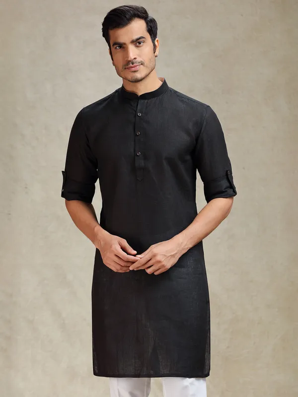 Black classic solid kurta pajama set for ethnic charm