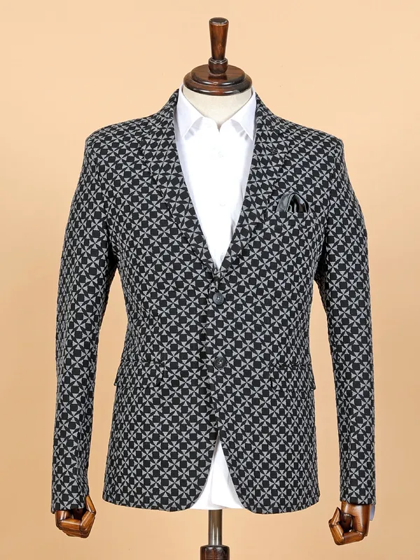 Black corduroy printed blazer