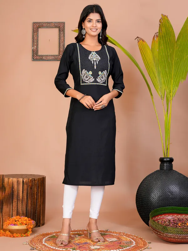 Black cotton embroidery yoke kurti