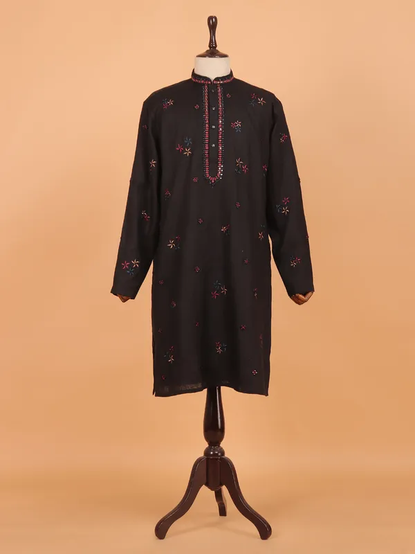 Black cotton festive wear kurta set for men