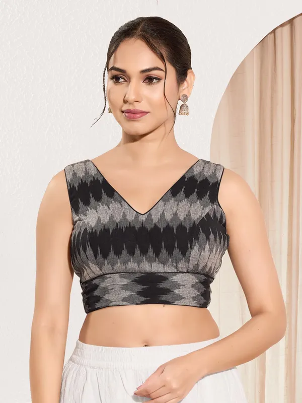 Black cotton ready made blouse in printed