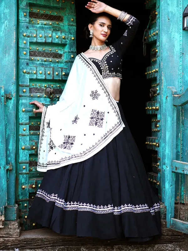 Black cotton silk chaniya choli for navratri wear