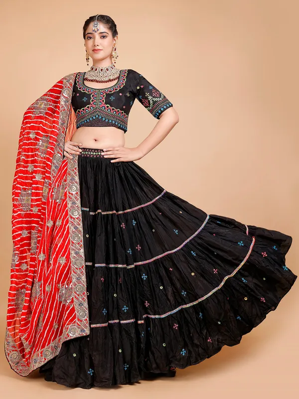 Black cotton silk embroidery chaniya choli