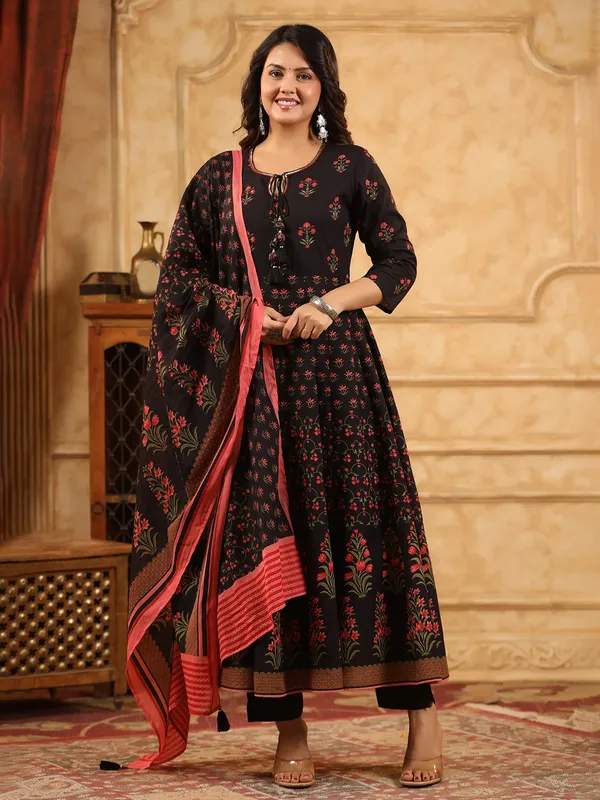 Black cotton silk kurti set with cutdana work