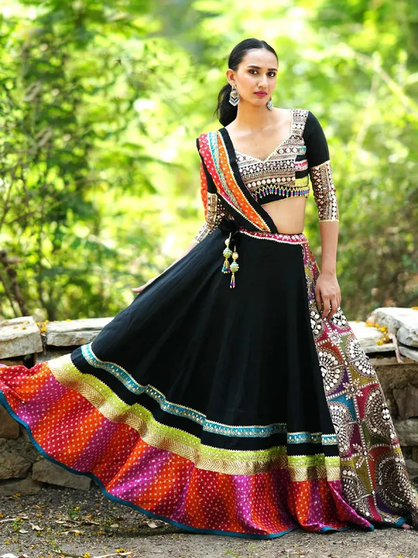 Black cotton silk navratri wear chaniya choli