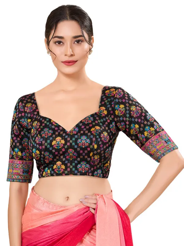 Black cotton silk ready made blouse