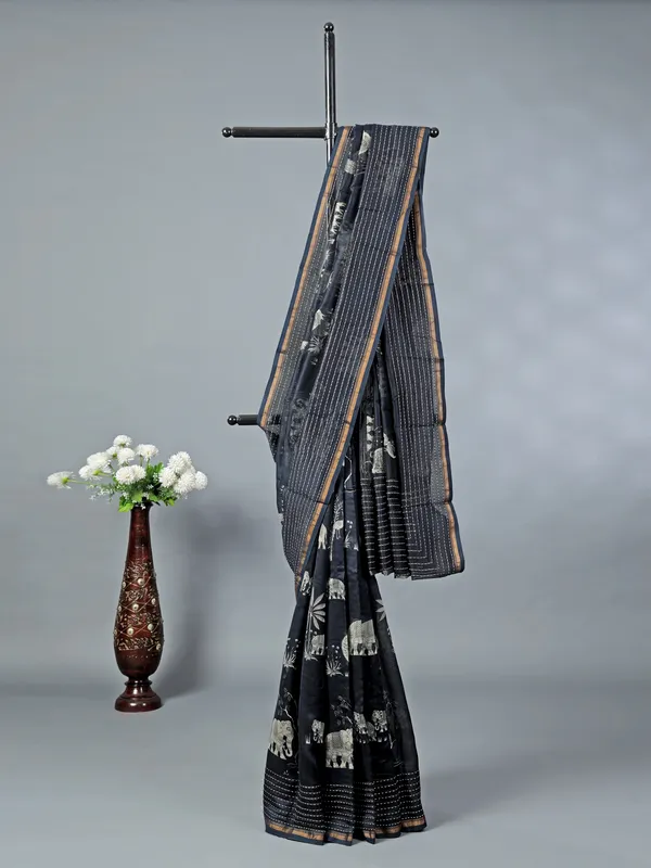 Black cotton silk saree with luxe finish