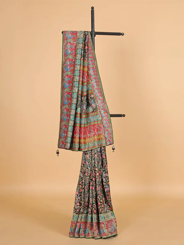 Black cotton silk saree with zari weaving
