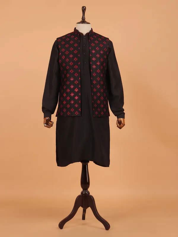 Black cotton wedding wear waistcoat for men