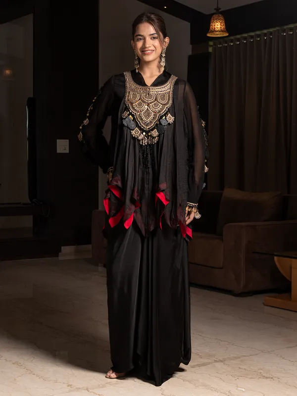 Black crepe women indowestern suit