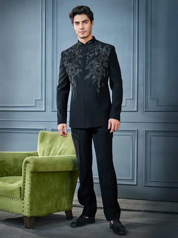 Black crystal embellished  jodh puri suit