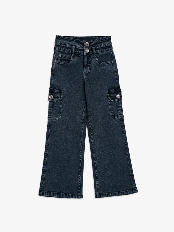 Black denim cargo jeans