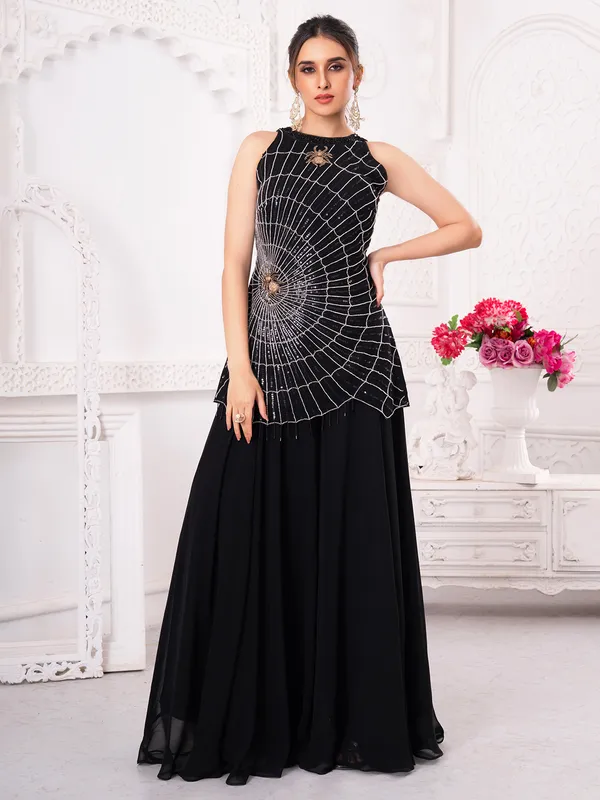 Black designer georgette palazzo set with beads and sequins