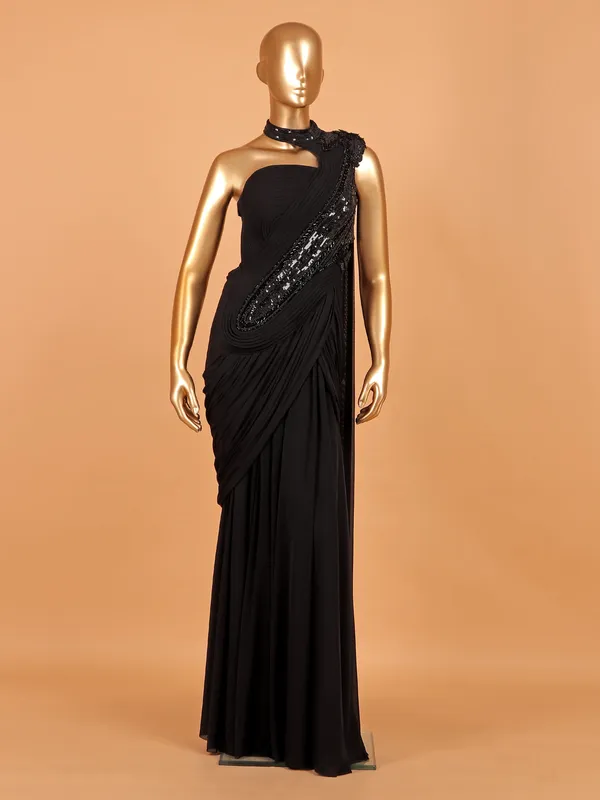 Black designer laycra saree for festive