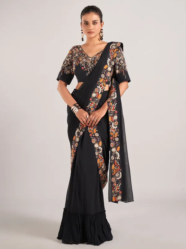 Black designer ready to wear saree