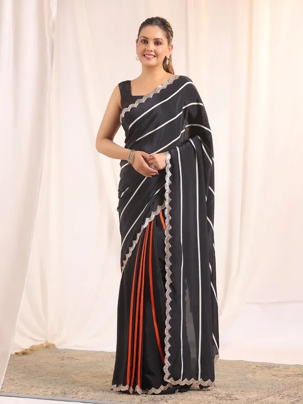 Black elegant crepe silk saree for women