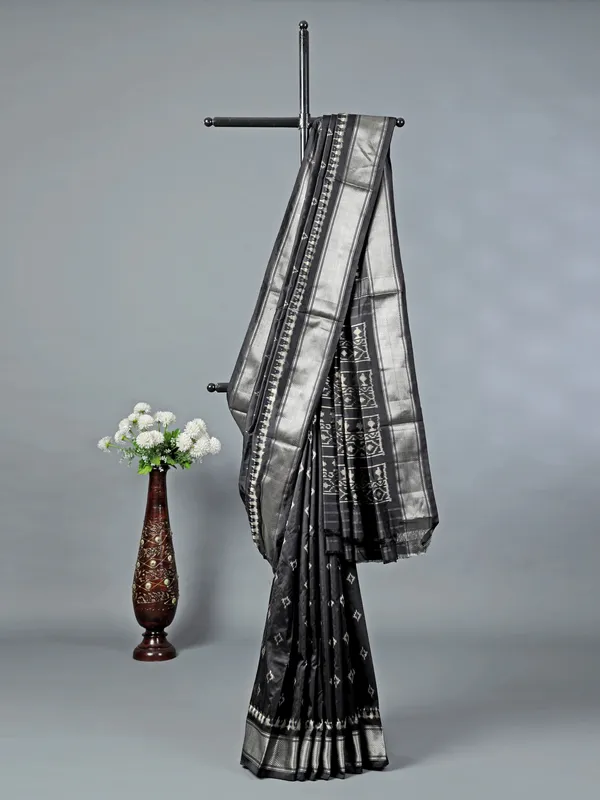 Black festive cotton silk saree with blouse