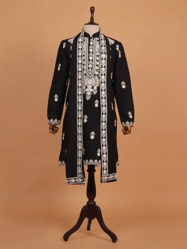 Black festive wear embroideried pathani suit