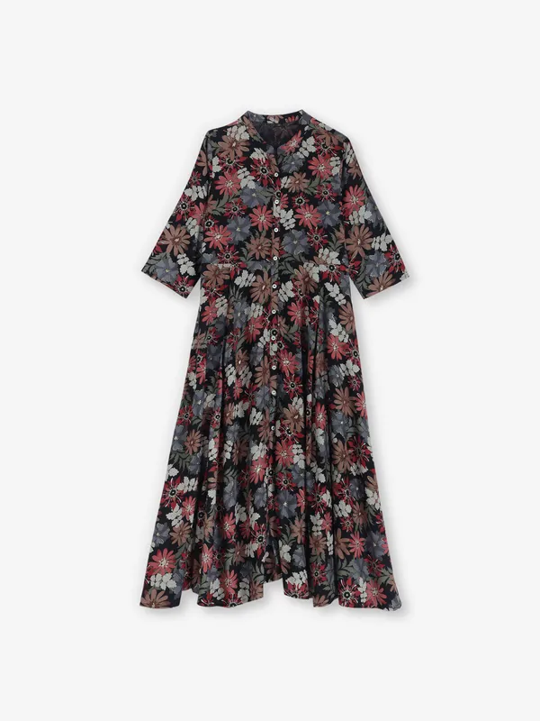 Black floral bloom cotton silk kurti