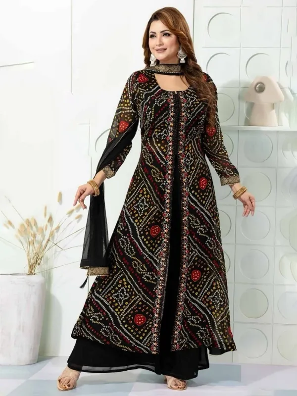 Black georgette bandhej printed palazzo suit