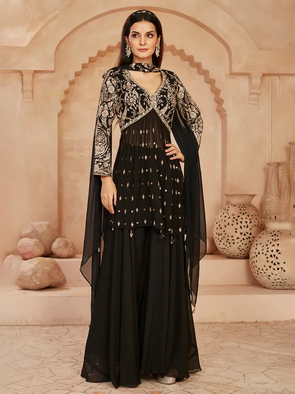 Black georgette pakistani palazzo suit with dupatta