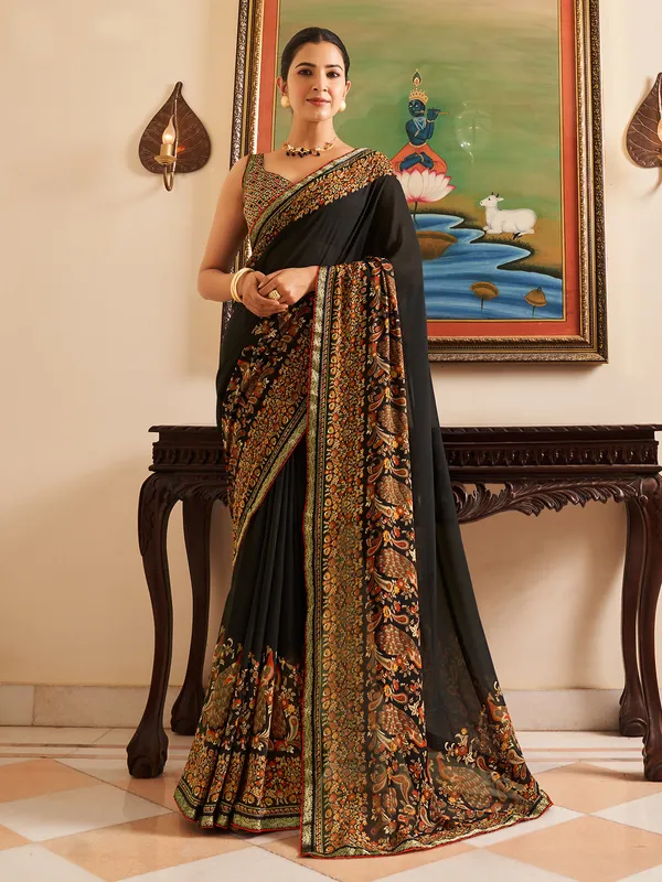 Black georgette party wear saree
