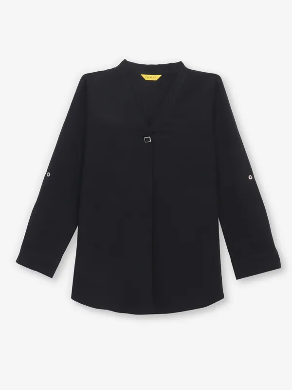 Black georgette plain V neck top