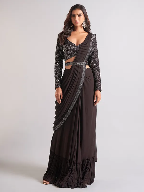 Black georgette ready to wear saree