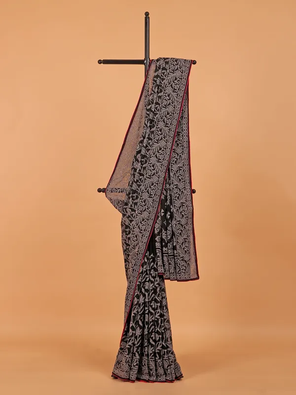 Black georgette saree for women