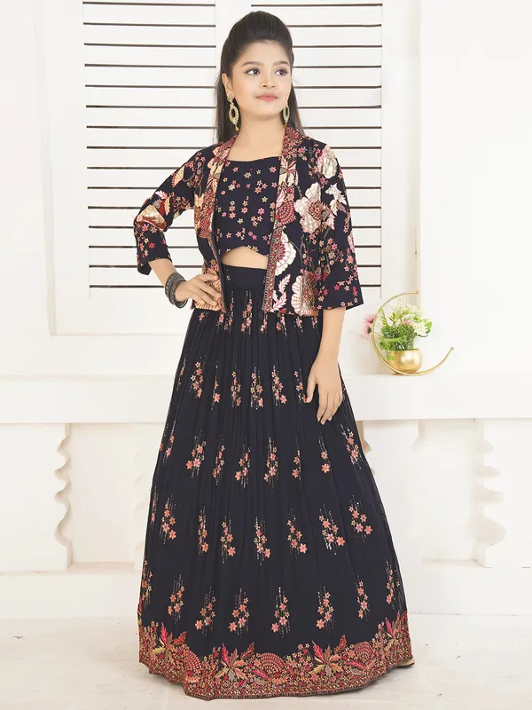 Black jacket style wedding lehenga choli in georgette