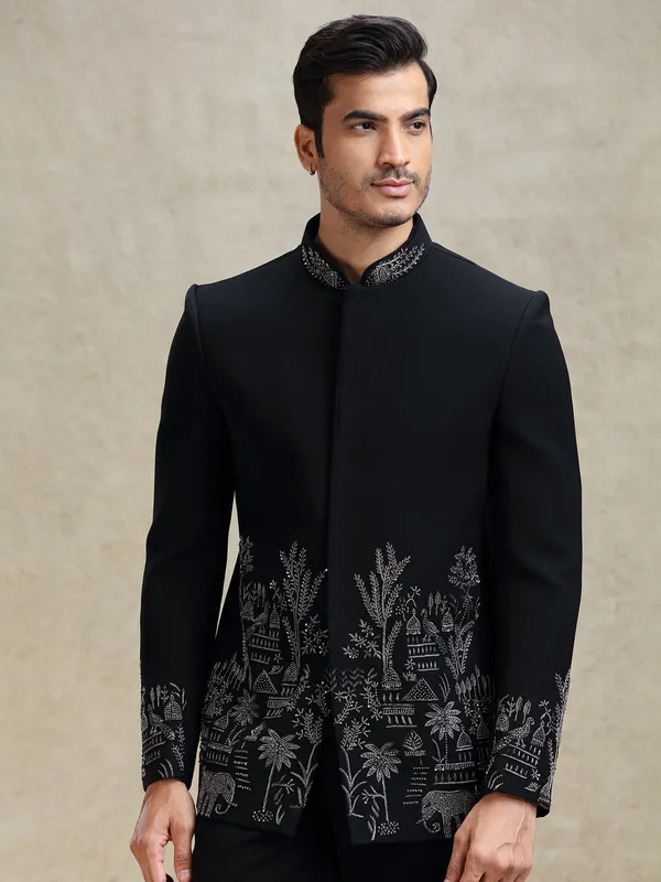 Black jodhpuri set in crystal work