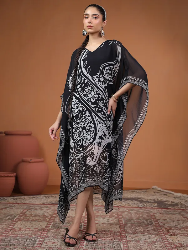 Black kaftan style georgette kurti