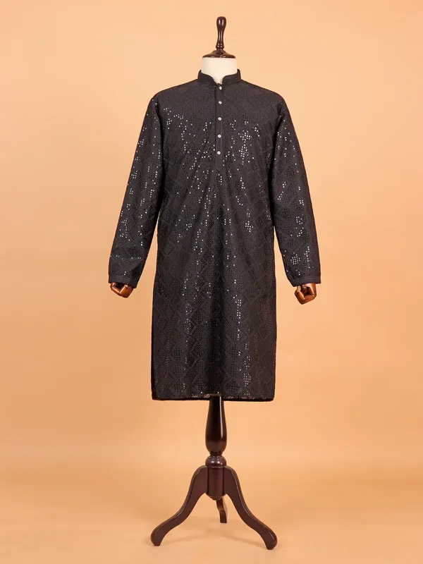 Black kurta suit in rich work for men