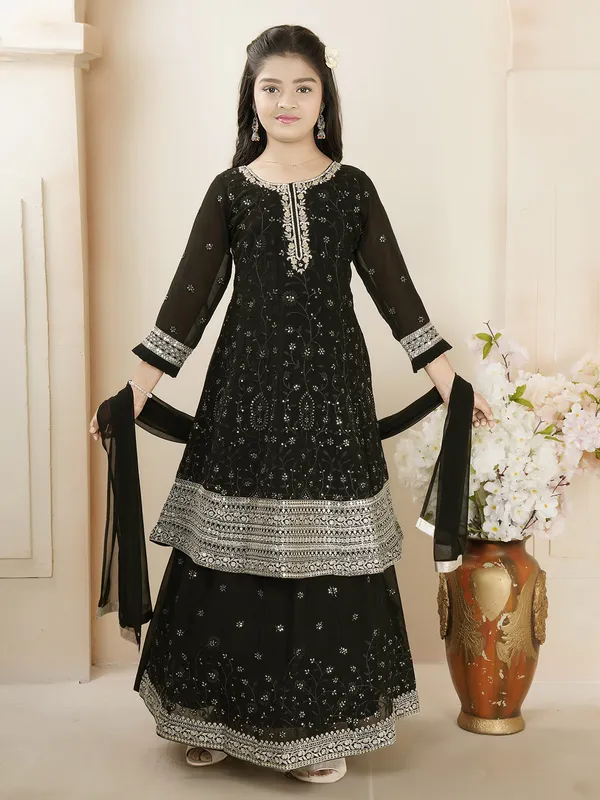 Black lehenga salwar suit in georgette