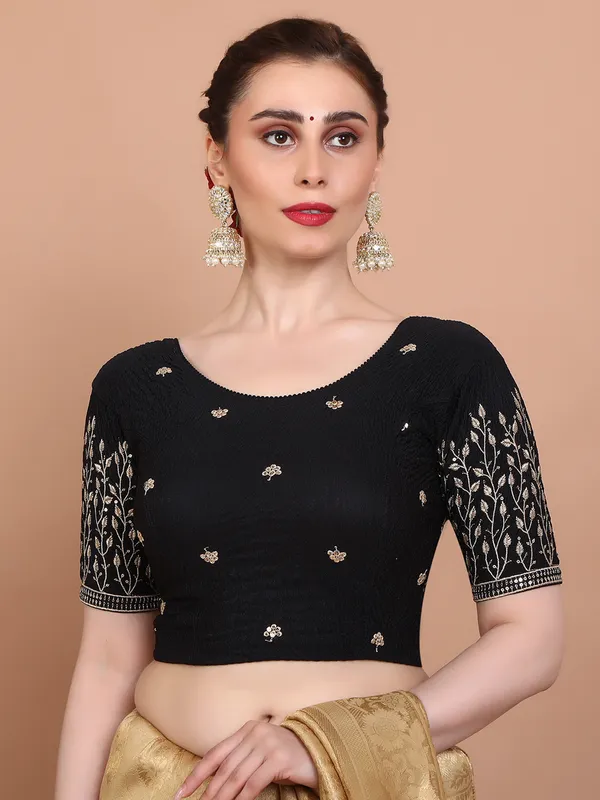 Black lycra strechable embroidered ready made blouse