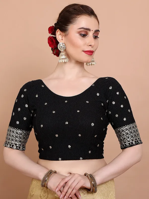 Black lycra strechable ready made blouse for women