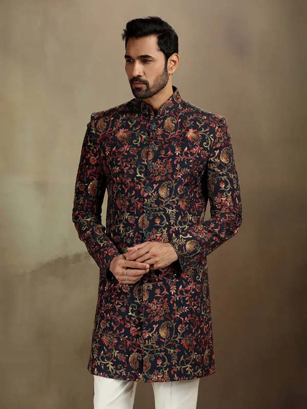 Black modal silk printed indo western pant