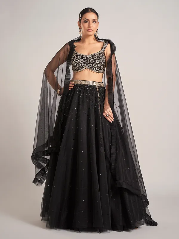 Black net party wear lehenga choli with dupatta