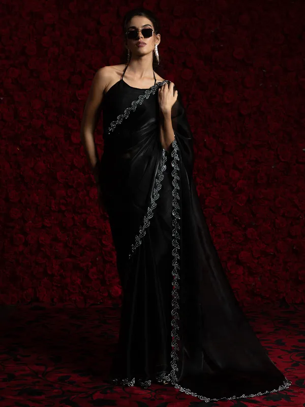 Black party wear chiffon saree