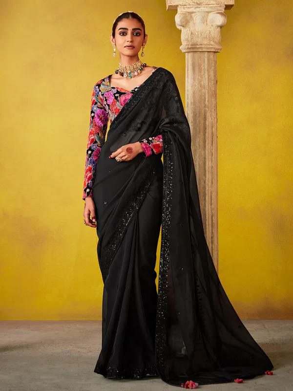 Black party wear saree in soft georgette