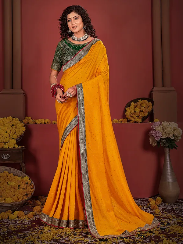 Mustard yellow silk saree for festive