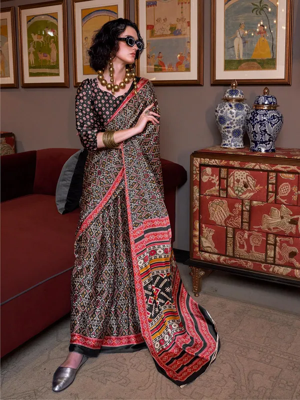 Black patola printed saree for wedding